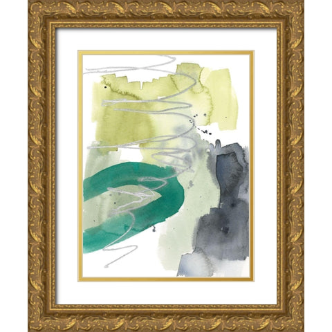 Graffiti Green III Gold Ornate Wood Framed Art Print with Double Matting by Goldberger, Jennifer