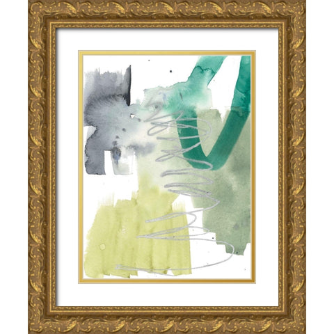 Graffiti Green IV Gold Ornate Wood Framed Art Print with Double Matting by Goldberger, Jennifer