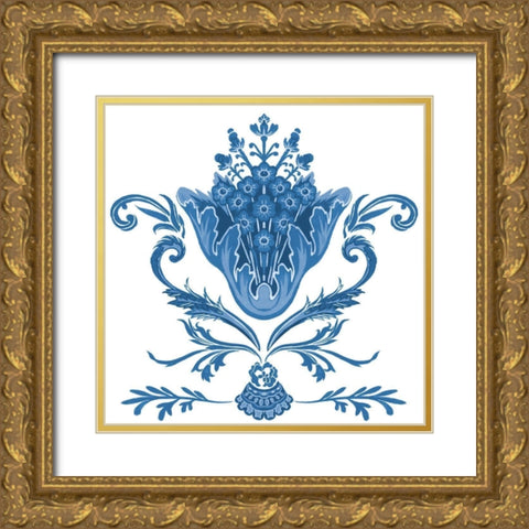 Indigo Chintz I Gold Ornate Wood Framed Art Print with Double Matting by Wang, Melissa