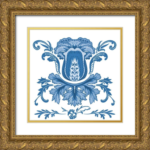 Indigo Chintz III Gold Ornate Wood Framed Art Print with Double Matting by Wang, Melissa