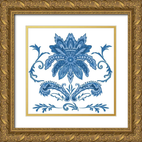 Indigo Chintz IV Gold Ornate Wood Framed Art Print with Double Matting by Wang, Melissa