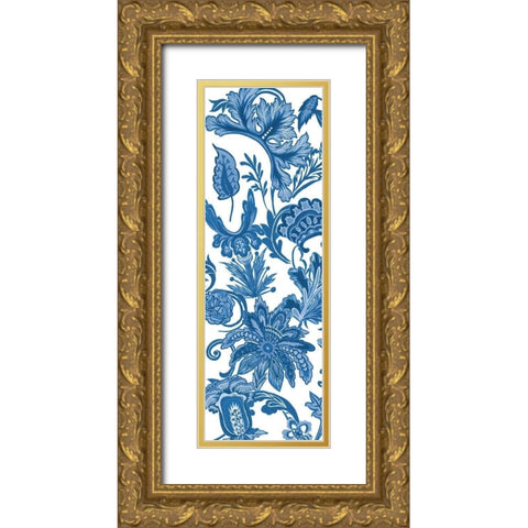 Indigo Chintz V Gold Ornate Wood Framed Art Print with Double Matting by Wang, Melissa