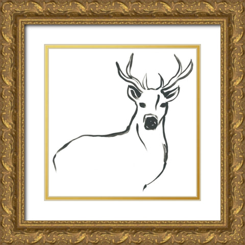 Minimal Deer II Gold Ornate Wood Framed Art Print with Double Matting by Vess, June Erica