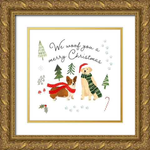 Holidogs I Gold Ornate Wood Framed Art Print with Double Matting by Barnes, Victoria