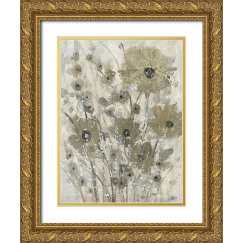 Shimmering Flowers I Gold Ornate Wood Framed Art Print with Double Matting by OToole, Tim