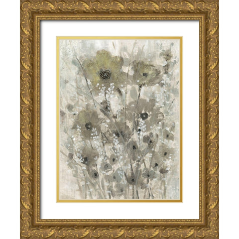 Shimmering Flowers II Gold Ornate Wood Framed Art Print with Double Matting by OToole, Tim