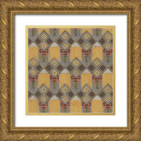 Ochre Tapestry VII Gold Ornate Wood Framed Art Print with Double Matting by Vess, June Erica