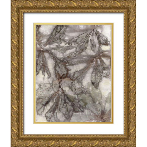 Water Oak Leaves Gold Ornate Wood Framed Art Print with Double Matting by Phillips, Kathryn