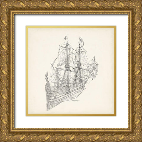 Antique Ship Sketch III Gold Ornate Wood Framed Art Print with Double Matting by Foust, Richard