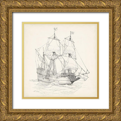 Antique Ship Sketch IV Gold Ornate Wood Framed Art Print with Double Matting by Foust, Richard