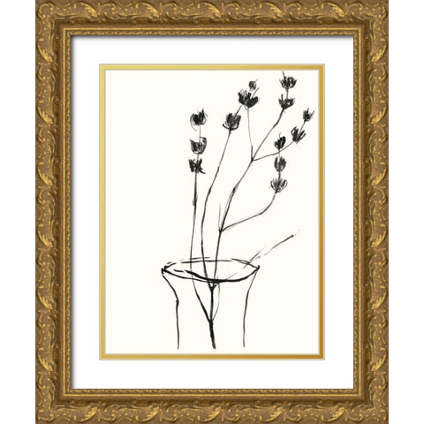 Naive Flower Sketch III Gold Ornate Wood Framed Art Print with Double Matting by Goldberger, Jennifer