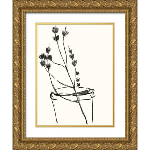 Naive Flower Sketch IV Gold Ornate Wood Framed Art Print with Double Matting by Goldberger, Jennifer