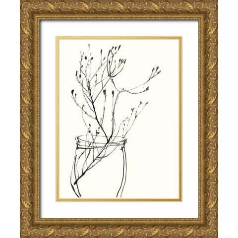 Naive Flower Sketch VI Gold Ornate Wood Framed Art Print with Double Matting by Goldberger, Jennifer