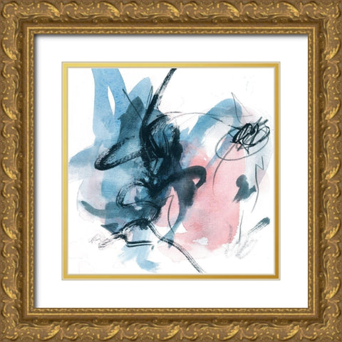 Abstracted Blues III Gold Ornate Wood Framed Art Print with Double Matting by Wang, Melissa