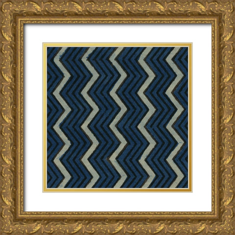 Indigo Geometrics II Gold Ornate Wood Framed Art Print with Double Matting by Baxter Mill Archive