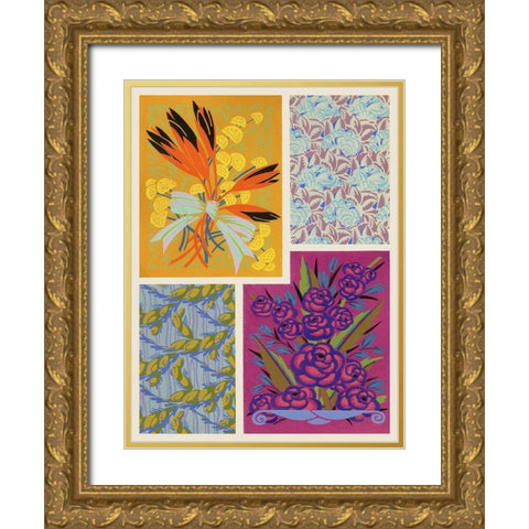 Art Deco Florals I Gold Ornate Wood Framed Art Print with Double Matting by Baxter Mill Archive