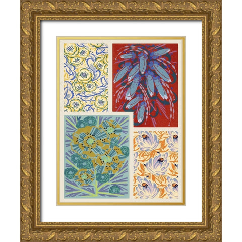 Art Deco Florals V Gold Ornate Wood Framed Art Print with Double Matting by Baxter Mill Archive