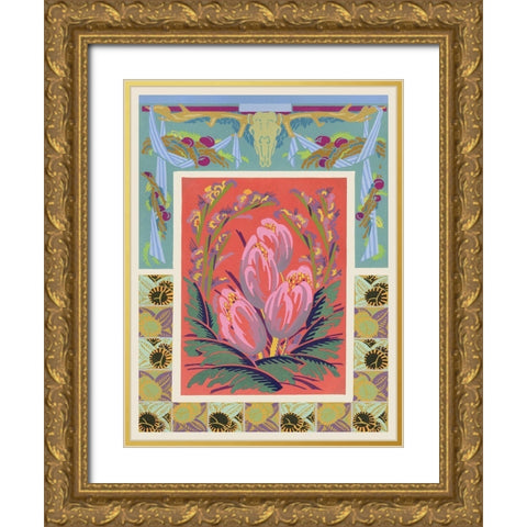 Art Deco Florals VIII Gold Ornate Wood Framed Art Print with Double Matting by Baxter Mill Archive