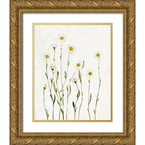 White Antique Daisies I Gold Ornate Wood Framed Art Print with Double Matting by Caroline, Emma