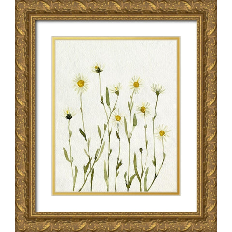 White Antique Daisies II Gold Ornate Wood Framed Art Print with Double Matting by Caroline, Emma