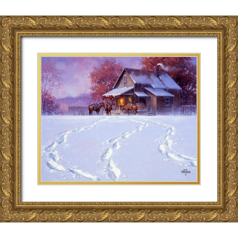 All Tracks Lead Home for the Holidays Gold Ornate Wood Framed Art Print with Double Matting by Sorenson, Jack