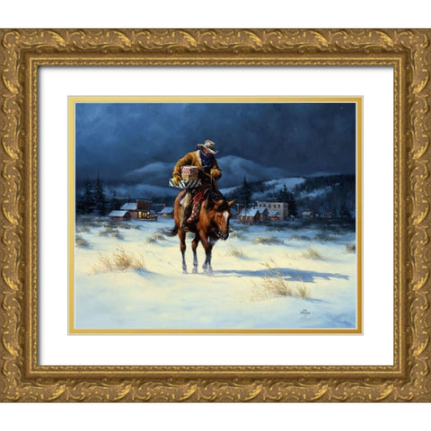 Bringing Christmas Home Gold Ornate Wood Framed Art Print with Double Matting by Sorenson, Jack