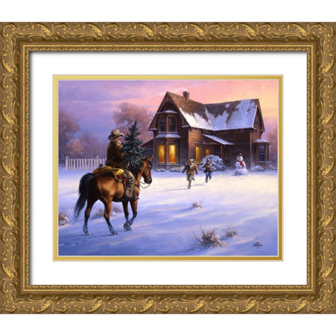 The Day Daddy Brought Home the Tree Gold Ornate Wood Framed Art Print with Double Matting by Sorenson, Jack