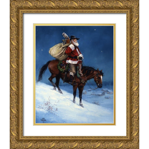 A Cowboy Christmas Gold Ornate Wood Framed Art Print with Double Matting by Sorenson, Jack