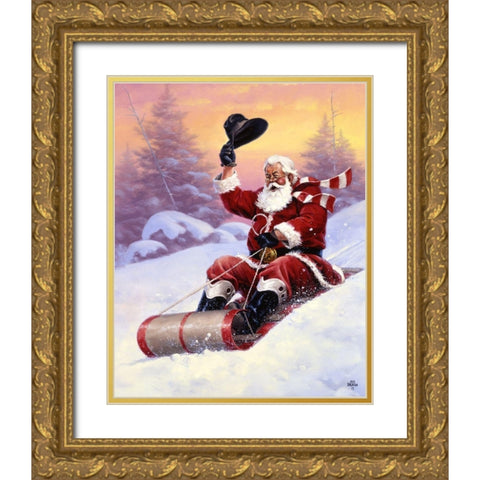 Here Comes Santa Gold Ornate Wood Framed Art Print with Double Matting by Sorenson, Jack