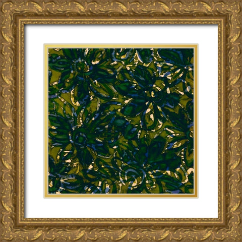 Teal Batik I Gold Ornate Wood Framed Art Print with Double Matting by Baxter Mill Archive