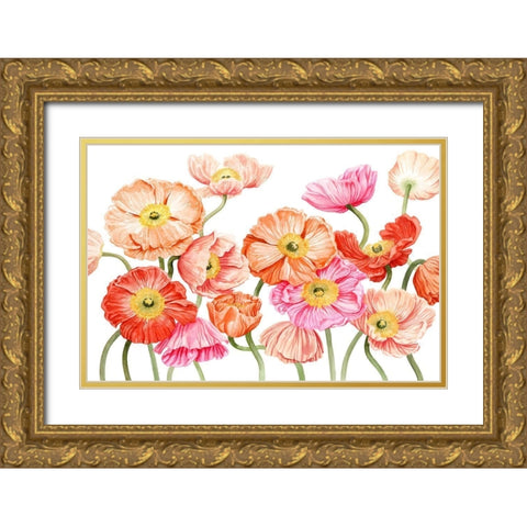 Bright Poppies III Gold Ornate Wood Framed Art Print with Double Matting by Popp, Grace