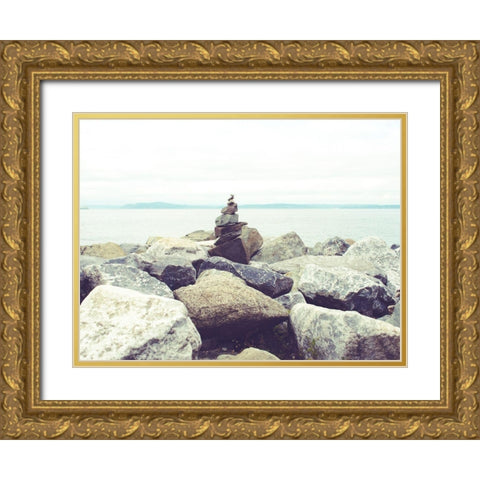 Bay Rocks III Gold Ornate Wood Framed Art Print with Double Matting by Quintero, Sonja