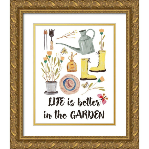 Garden Time I Gold Ornate Wood Framed Art Print with Double Matting by Wang, Melissa