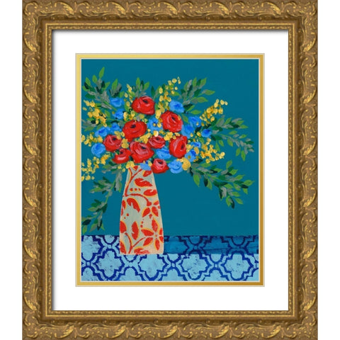 A Gathering of Flowers II Gold Ornate Wood Framed Art Print with Double Matting by Moore, Regina