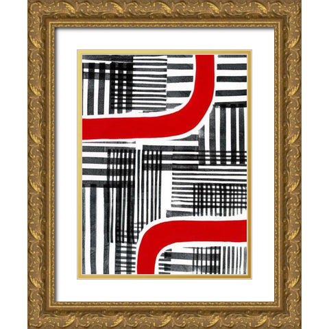 Red Interrupted II Gold Ornate Wood Framed Art Print with Double Matting by Moore, Regina
