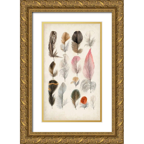 Antique Bird Feathers III Gold Ornate Wood Framed Art Print with Double Matting by Unknown