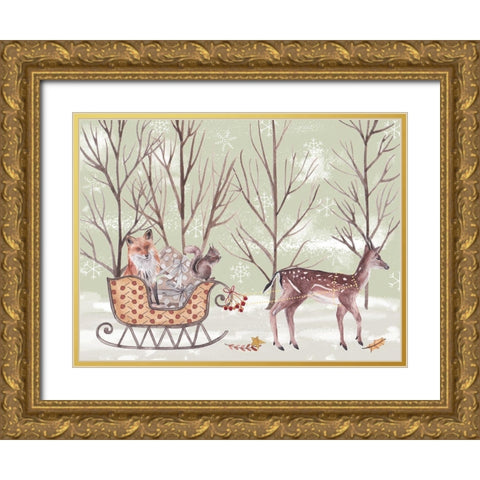 Christmas Time I Gold Ornate Wood Framed Art Print with Double Matting by Wang, Melissa
