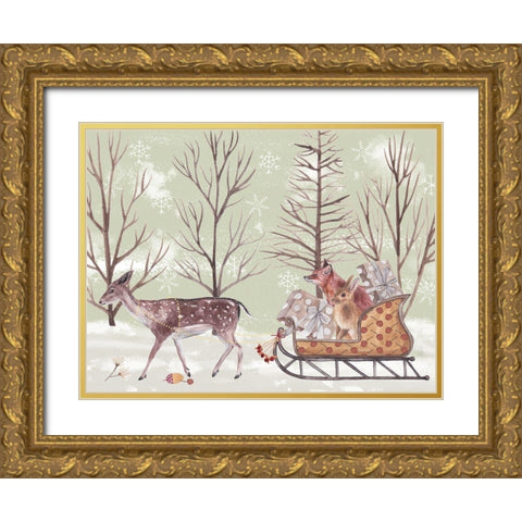 Christmas Time II Gold Ornate Wood Framed Art Print with Double Matting by Wang, Melissa