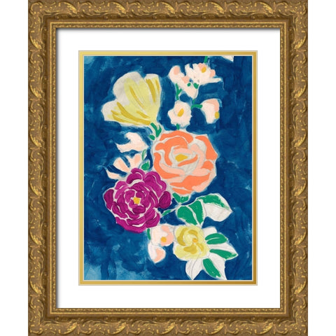Paintbox Floral I Gold Ornate Wood Framed Art Print with Double Matting by Vess, June Erica