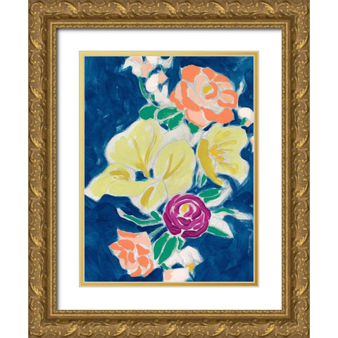 Paintbox Floral II Gold Ornate Wood Framed Art Print with Double Matting by Vess, June Erica