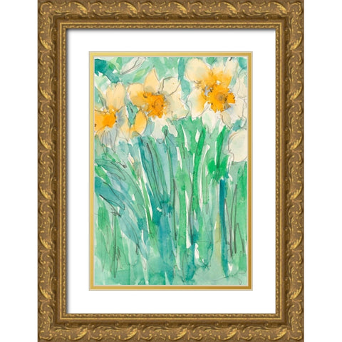 Daffodils Stems I Gold Ornate Wood Framed Art Print with Double Matting by Dixon, Samuel
