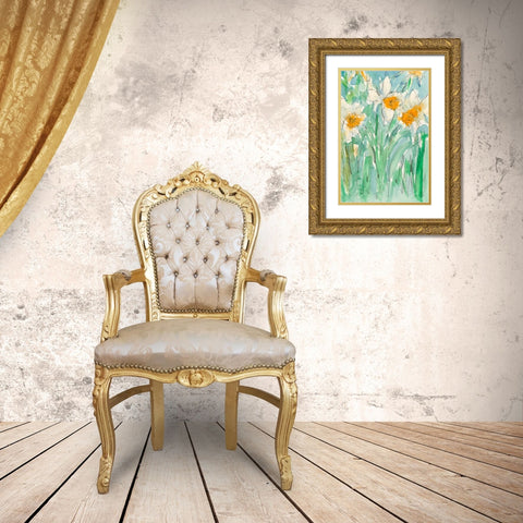 Daffodils Stems II Gold Ornate Wood Framed Art Print with Double Matting by Dixon, Samuel