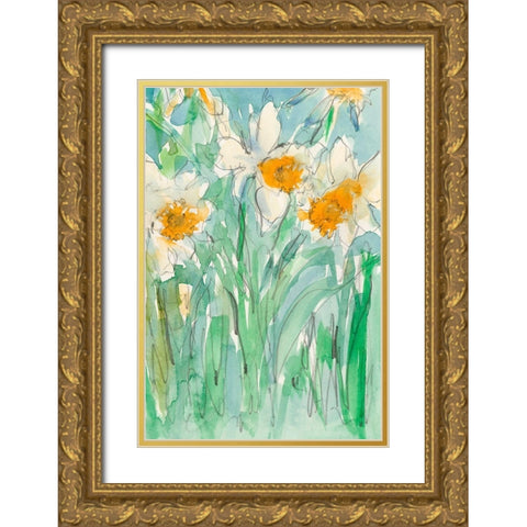 Daffodils Stems II Gold Ornate Wood Framed Art Print with Double Matting by Dixon, Samuel