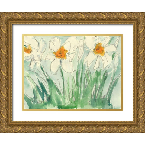 Daffodils Orange and White I Gold Ornate Wood Framed Art Print with Double Matting by Dixon, Samuel