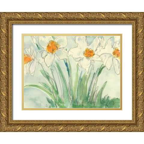 Daffodils Orange and White II Gold Ornate Wood Framed Art Print with Double Matting by Dixon, Samuel