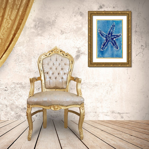 Cerulean Shells III Gold Ornate Wood Framed Art Print with Double Matting by Moore, Regina