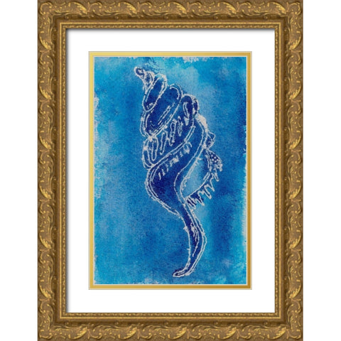 Cerulean Shells IV Gold Ornate Wood Framed Art Print with Double Matting by Moore, Regina