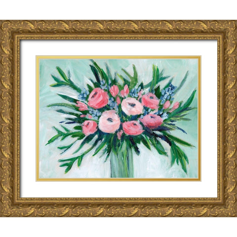 Pink Rosette Bouquet II Gold Ornate Wood Framed Art Print with Double Matting by Moore, Regina