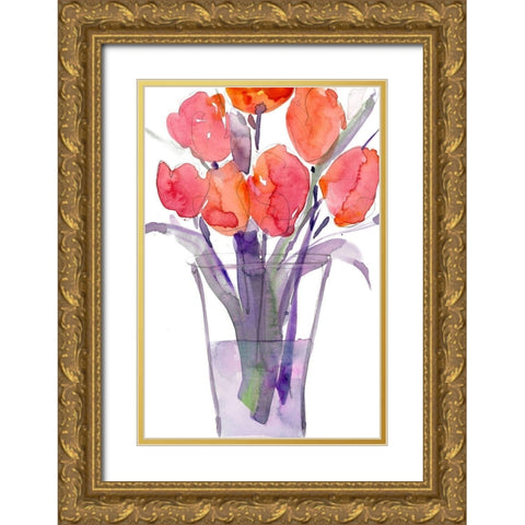 My Red Tulips II Gold Ornate Wood Framed Art Print with Double Matting by Dixon, Samuel