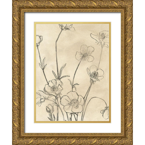 Vintage Wildflowers I Gold Ornate Wood Framed Art Print with Double Matting by Vess, June Erica